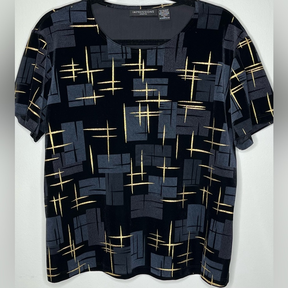 Impressions Black and Gold Geometric Top